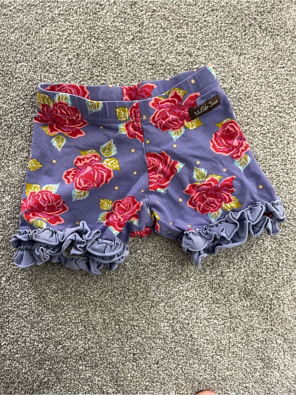 Matilda Jane Lavender Shorts with Pink Rose Print and Ruffled Hem
